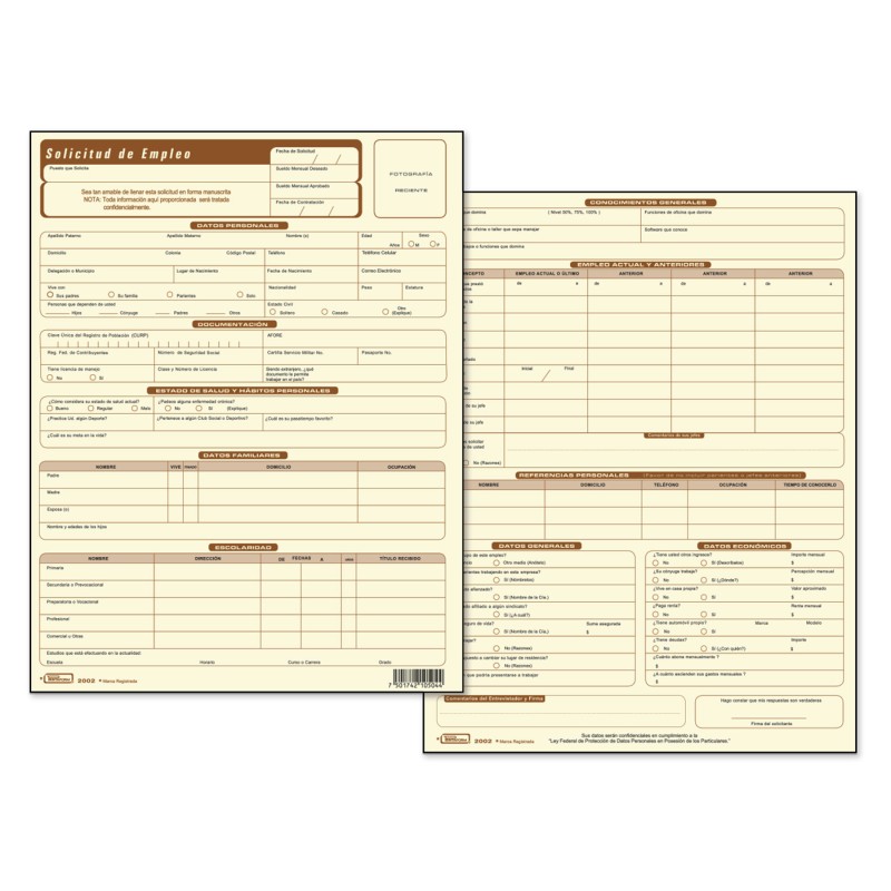 Solicitud de Empleo Printaform 2002 Carta 25 h. Canario
    PRINTAFORM


            SKU
        055725

    
        
         