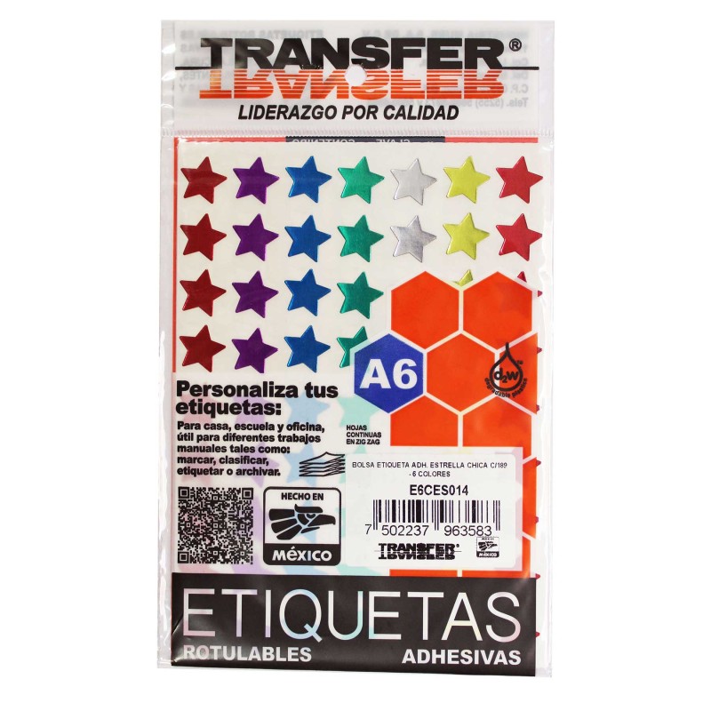 Etiqueta Estrellas Metálicas Transfer Chica C/189 Colores Surtidos 
    TRANSFER


            SKU
        057883

    
        