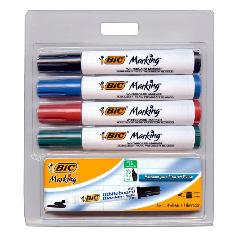 Marcador para Pintarrón Bic Bl/4 + Borrador, Punta Cincel 
    BIC


            SKU
        019220

    
        
            
