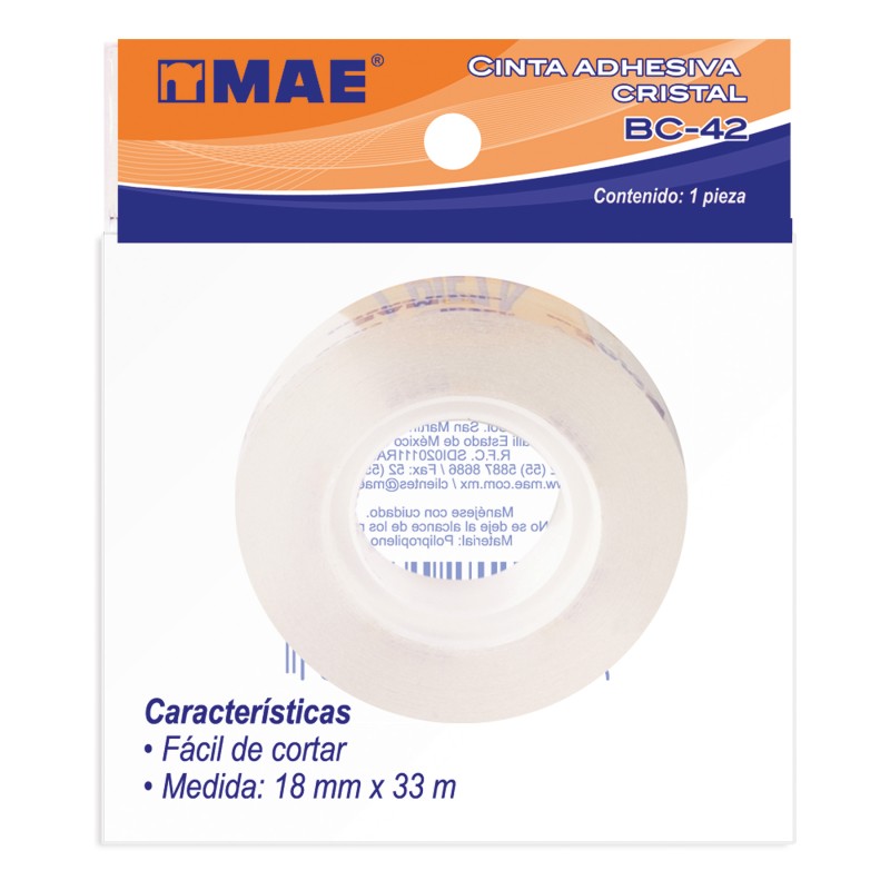 Cinta Adhesiva Cristal MAE 18 mm x 33 m.
    MAE


            SKU
        081629

    
        
            
                Se