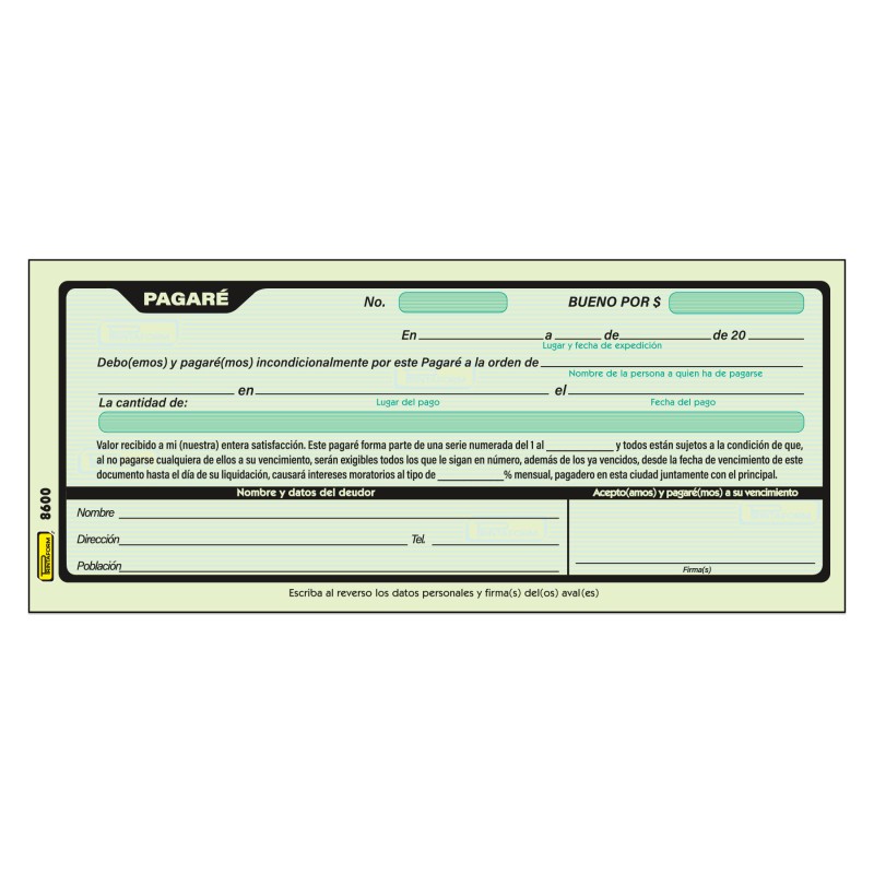 Block Pagaré Printaform Verde 9 x 21.5 cm. 50 h.
    PRINTAFORM


            SKU
        055795

    
        
            
   