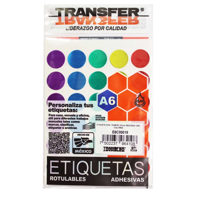 Etiqueta Sello Metálica Transfer 19 mm Bl/90 Colores Surtidos
    TRANSFER


            SKU
        066692

    
        
     