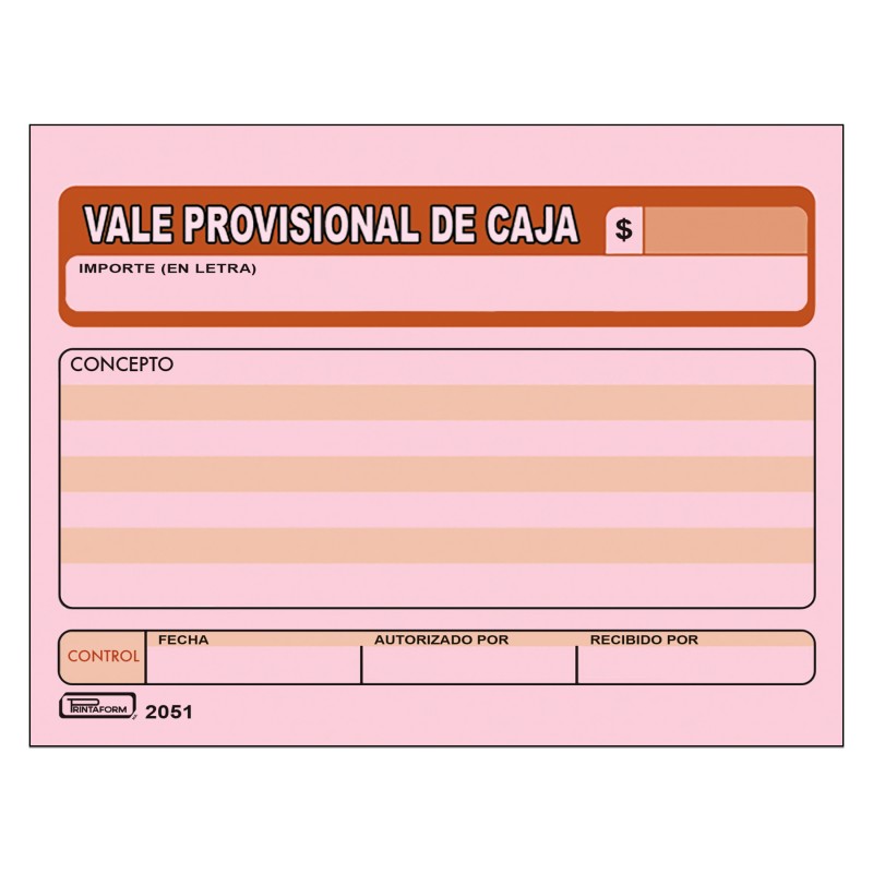 Vale Provisional De Caja Printaform 2051 1/4 Carta 50 H. Rosa
    PRINTAFORM


            SKU
        055737

    
        
   