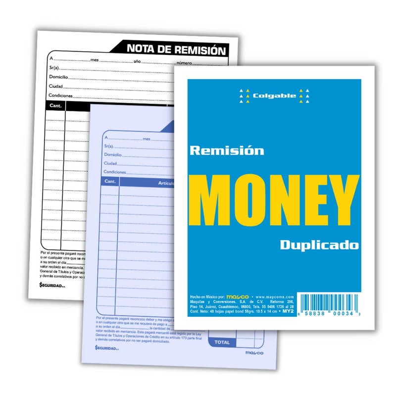 Block Remisión 1/8 Duplicado Money MY2 10.5 x 14 cm. 20 Juegos
    MONEY


            SKU
        059752

    
        
       
