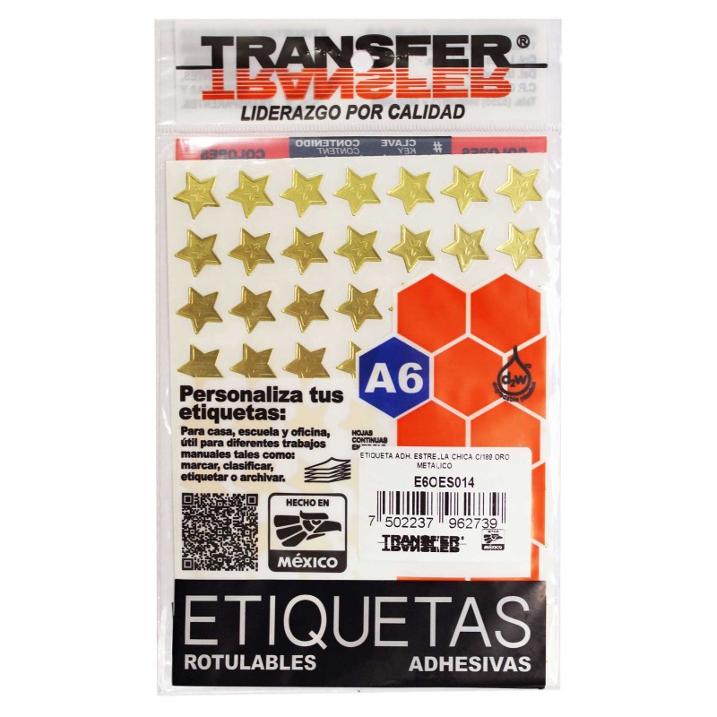 Etiqueta Estrellas Metálicas Transfer Chica C/189 Oro
    TRANSFER


            SKU
        057881

    
        
            
