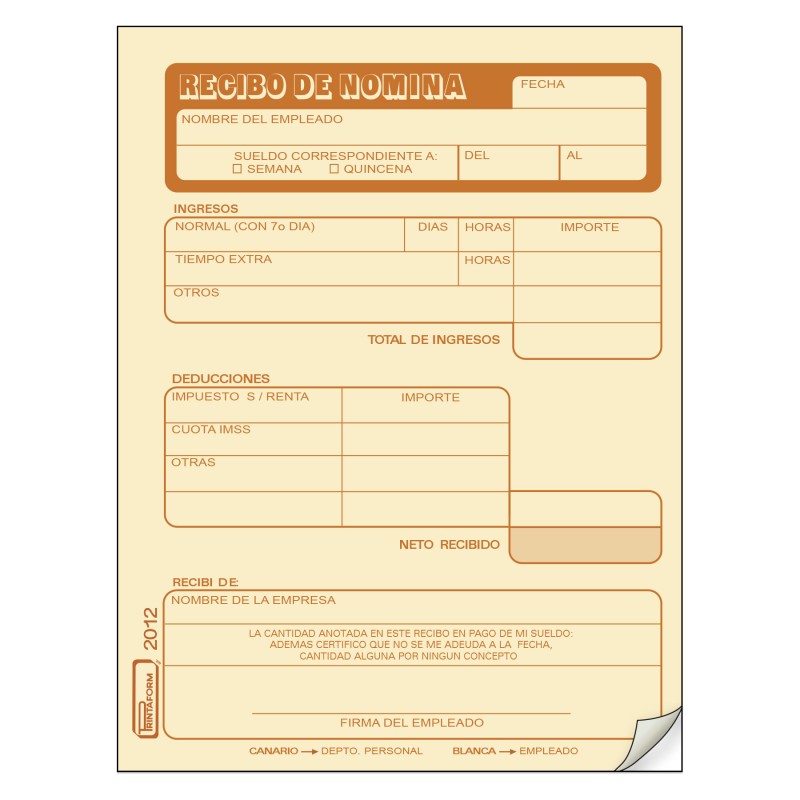 Recibo D/Nomina Dup. Printaform 2012 1/4 Carta 25 Jgos. Canario
    PRINTAFORM


            SKU
        055732

    
        
 
