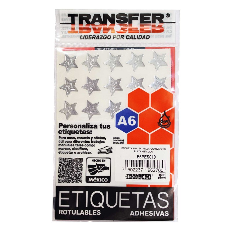 Etiqueta Estrellas Metálicas Transfer Grande C/105 Plata
    TRANSFER


            SKU
        057885

    
        
          