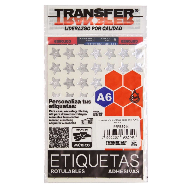 Etiqueta Estrellas Metálicas Transfer Chica C/189 Plata
    TRANSFER


            SKU
        057882

    
        
           